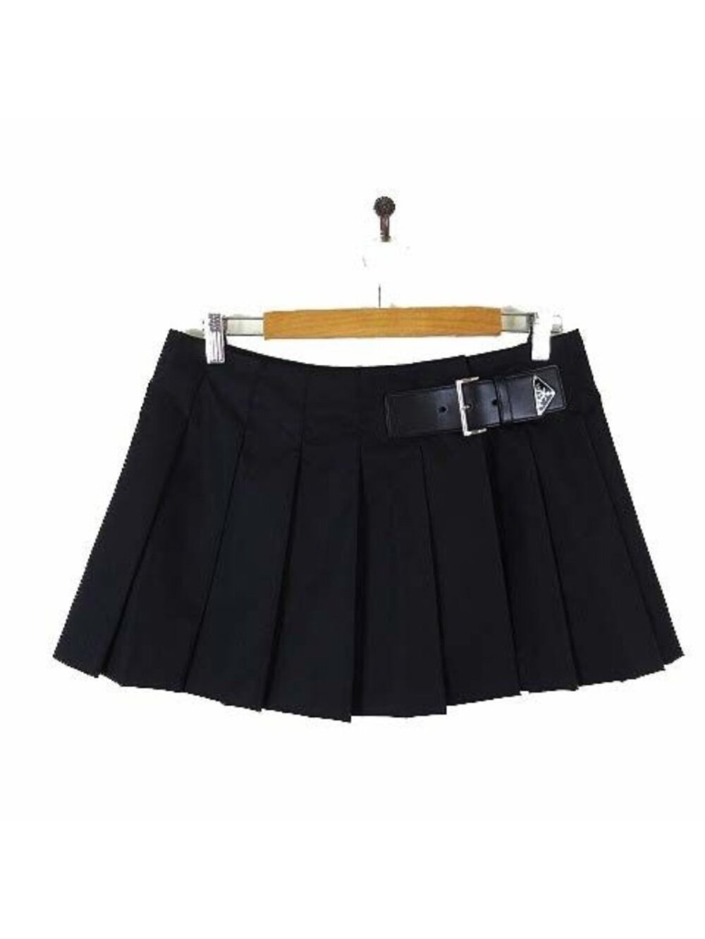 Prada Model Re-Nylon Pleated Mini Skirt Wrap Triangle Logo Leather Belt M-l 42